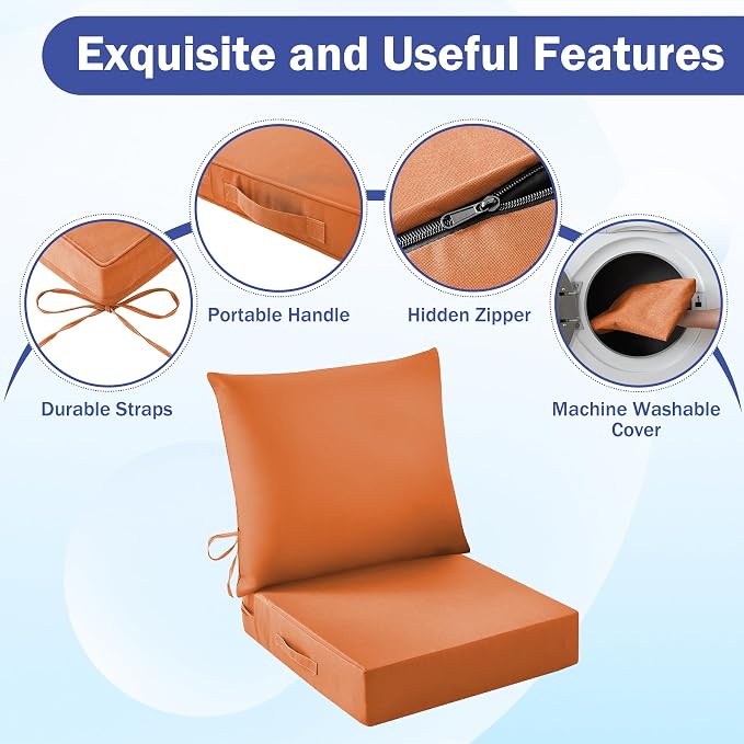 Outdoor Seat Cushion Set, Waterproof & Fade Resistant Patio Chair Cushions - Image 5