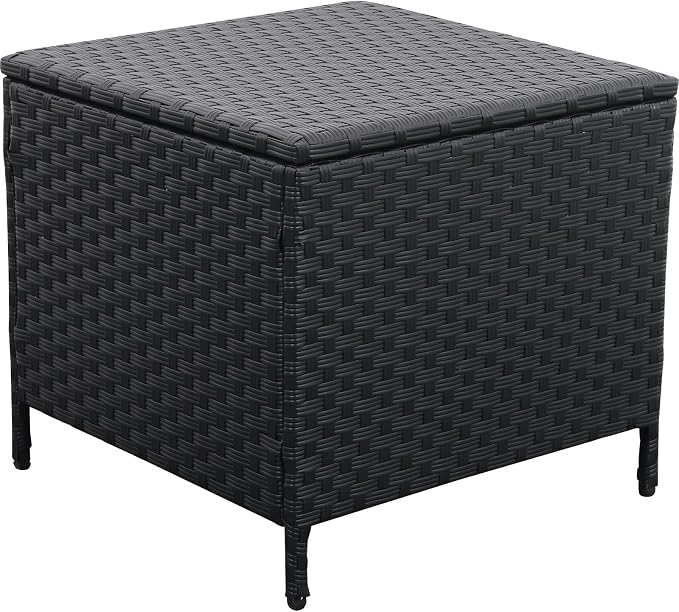 Outdoor Wicker Storage Side Table, Patio Black PE Rattan End Table - Image 8