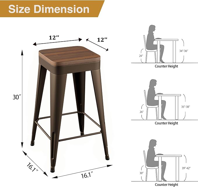 Bar Stools Set of 2 Metal Bar Stool Counter Height Bar Stools Rusty, Modern 30" - Image 3
