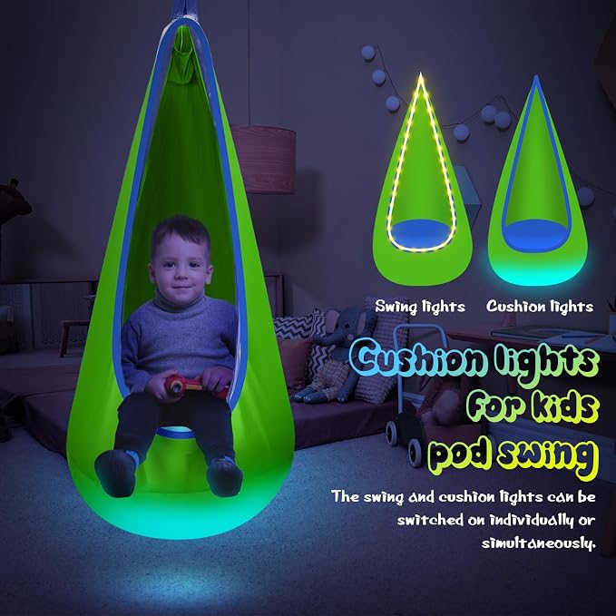 Light Up Kids Pod Swing Seat, Upgraded Kids Hanging Hammock Swing - Image 3