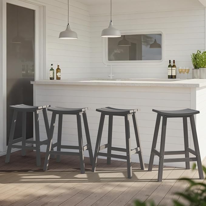 Ciokea 4 Set 29" Outdoor Bar Stools Heavy Duty HDPE Outdoor Stools Weatherproof - Image 7