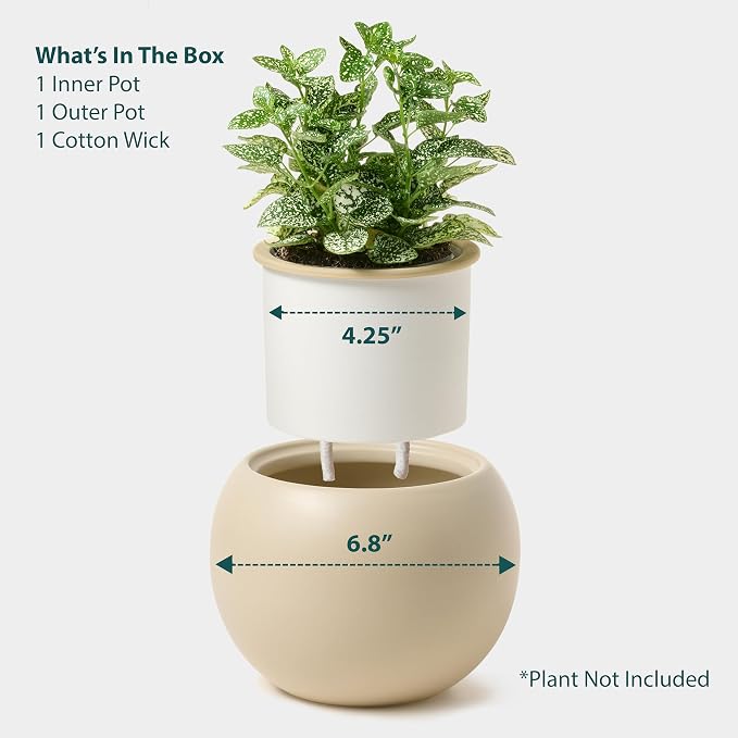 Ceramic Self Watering Plant Pot | 6.8 Inch Pot - Image 3