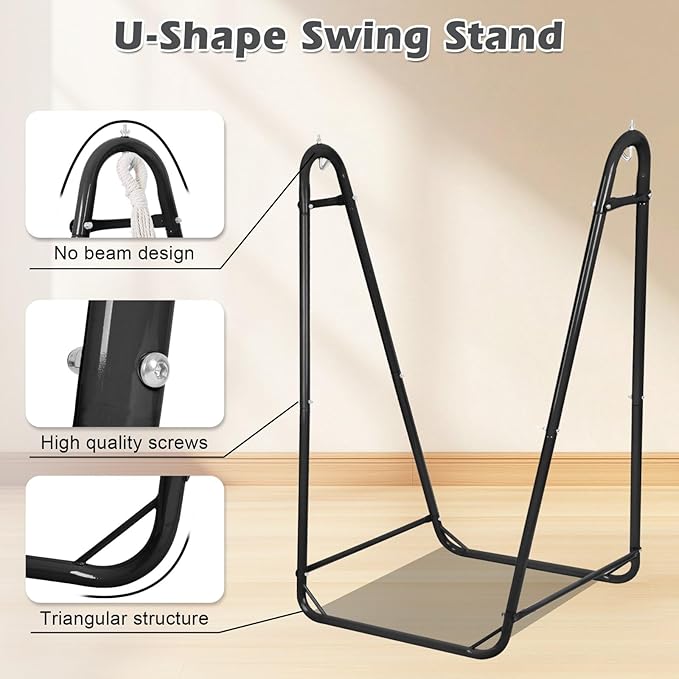 Hammock Chair with U Shape Stand, Cotton Swing Chair with Side Pocket, - Image 3
