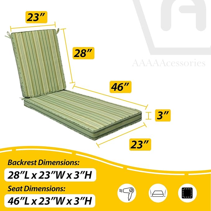 AAAAAcessories Outdoor Chaise Lounge Cushions, Fade-Resistant, Waterproof Patio - Image 5