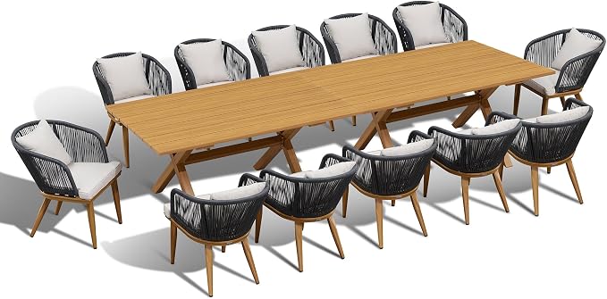 PURPLE LEAF 14 Pieces Patio Dining Set Wicker Outdoor Furniture Rectangular - Image 2