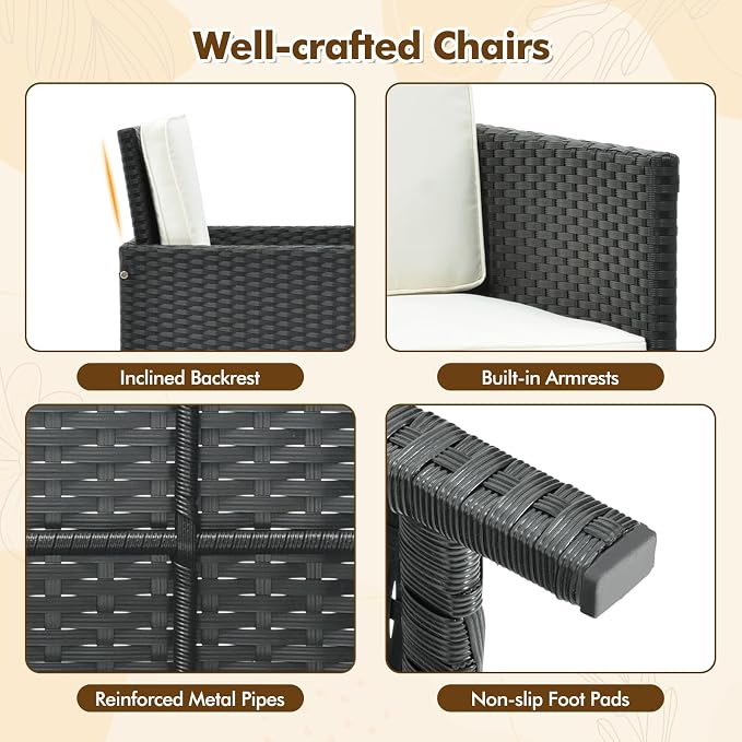Tangkula 9 Pieces Outdoor Dining Furniture Set, Space-Saving Wicker Rattan - Image 5