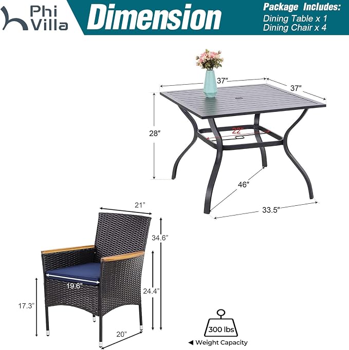 PHI VILLA 5 Pieces Outdoor Patio Dining Set - Image 9