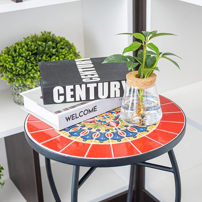 VCUTEKA Mosaic Outdoor Side Table, Living Room, Bistro Balcony or Lawn Red - Image 2