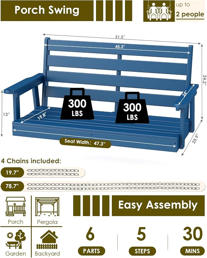 GREENVINES Porch Swing | 51’’ | HDPE Plastic | - Image 2