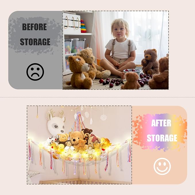Stuffed Animal Hammock with LED Light, Large Stuffed Animals Storage Corner - Image 4