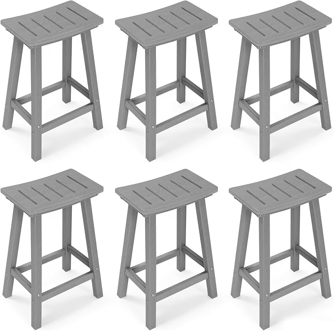 Outdoor Bar Stools Set of 6, 24 Inch All-Weather HDPE Counter Height Chairs by KULAMOONLIFEHOUSE