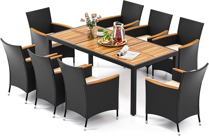 Tangkula 9 Pieces Rattan Outdoor Dining Set by TANGKULA