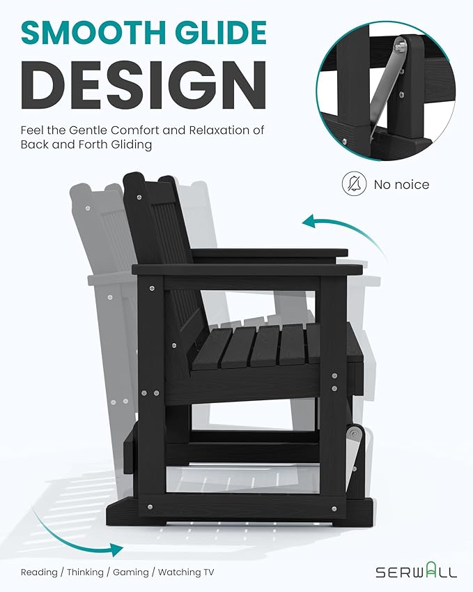 SERWALL 2 Person Patio Glider Bench, HDPE Material Weather-Resistant Swinging - Image 4