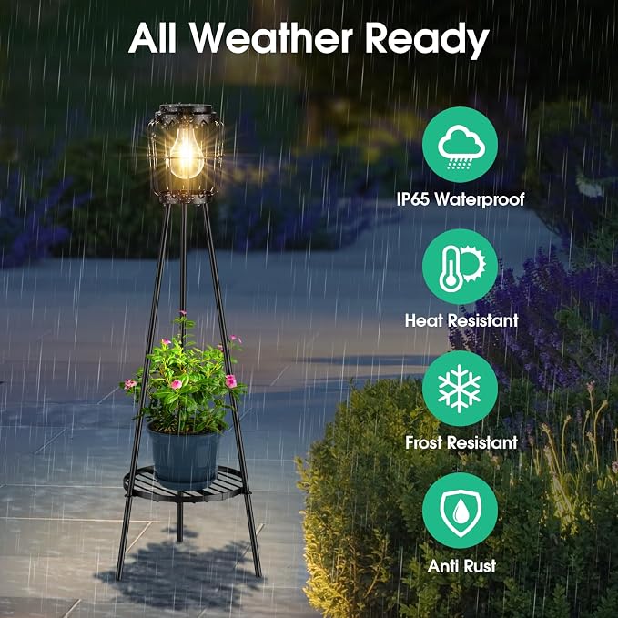 Solar Lights with Plant Stand, Outdoor Floor Lamp, Waterproof Solar LED Edison - Image 5