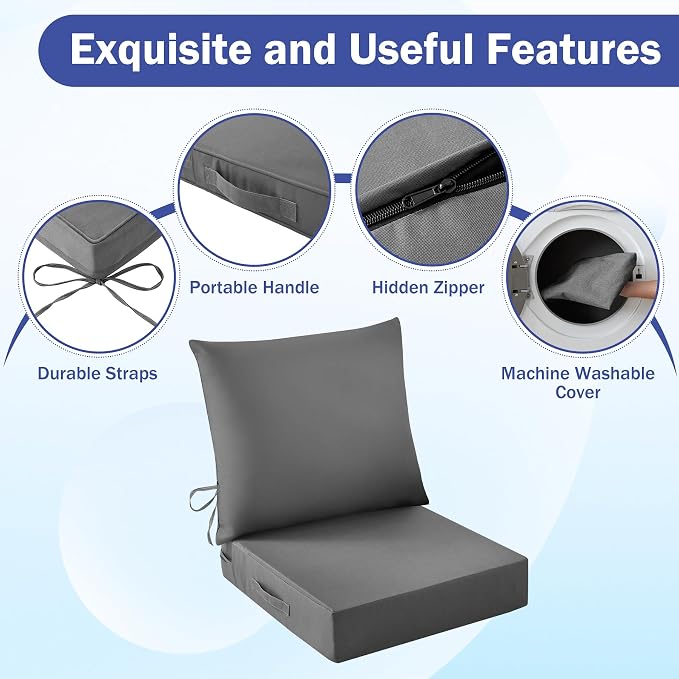 Outdoor Seat Cushion Set, Waterproof & Fade Resistant Patio Chair Cushions - Image 5