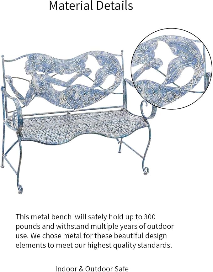 Evergreen Garden Mermaid Garden Bench Outdoors & Indoors | Cast Iron Metal - Image 3
