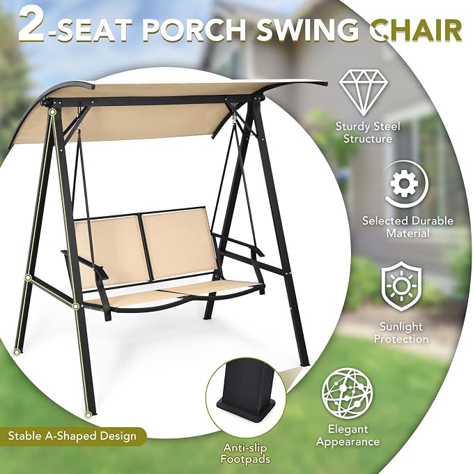 Tangkula 2-Person Patio Swing, Weather Resistant Porch Swing - Image 8