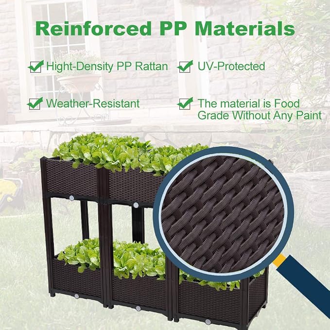VINGLI Square Raised Garden Bed, Self-Watering Plastic Planter - Image 6