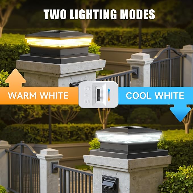 Solar Post Cap Lights 12 Pack, Fence Post Solar Lights, Warm White/Cool White - Image 5