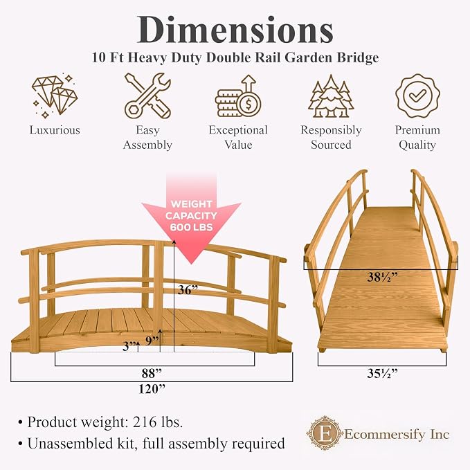 10 FT Oak Amish Made Garden Bridge - Image 2