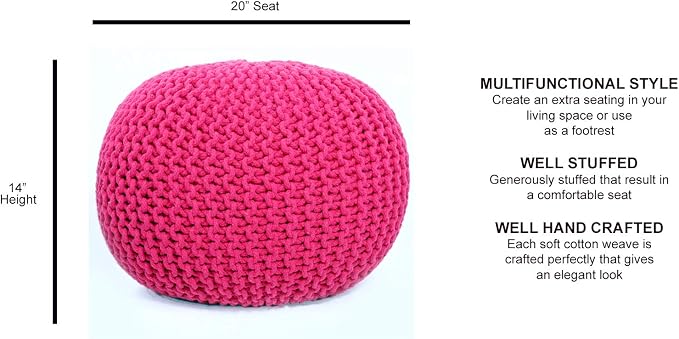 FRELISH DECOR Round Pouf Ottoman Hand Knitted 100% Cotton Pouf Foot Stool - Image 3