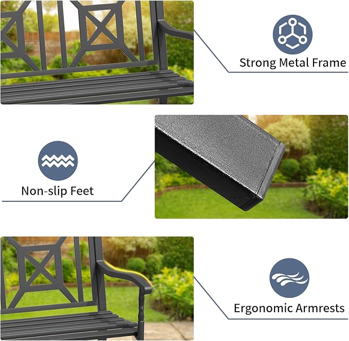 SHGJ&SOFT Outdoor Bench, Garden Bench, Outdoor Metal Frame Patio Park Bench - Image 5