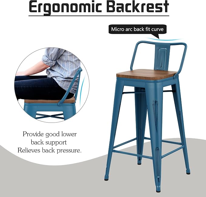 Alunaune 24" Metal Bar Stools Set of 4 Counter Height Barstools, Industrial - Image 7