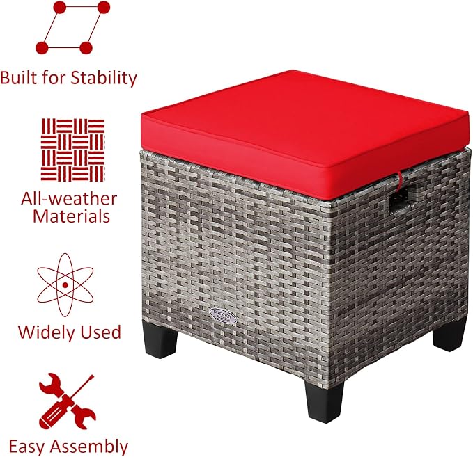 LDAILY Moccha 2 Pieces Patio Outdoor Ottoman, All Weather Rattan Patio Ottoman - Image 7
