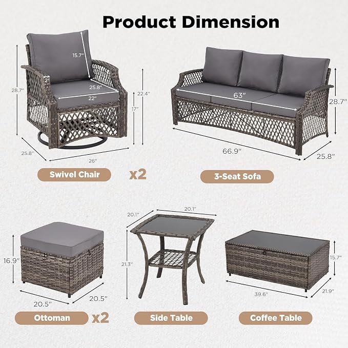 HOMREST 7 Piece Patio Furniture Set, Wicker Outdoor Conversation Set - Image 2