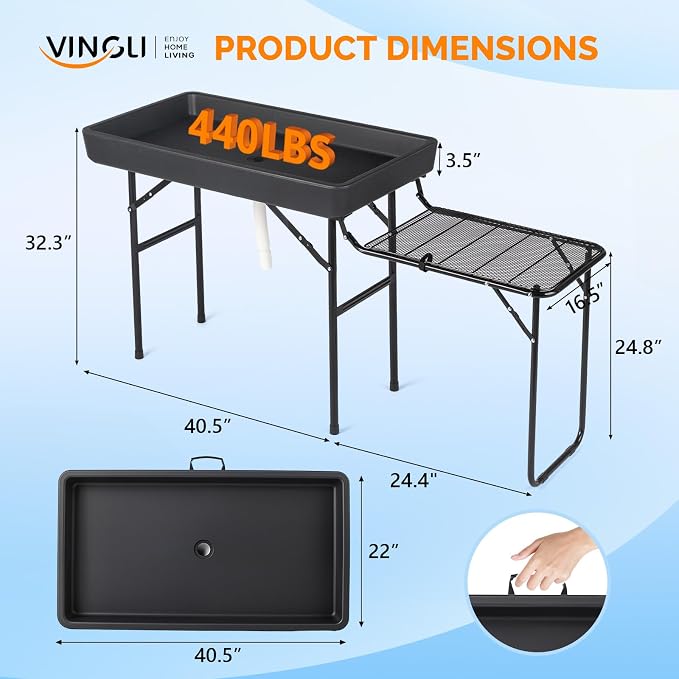 VINGLI Ice Table with Side Table, Portasble Cooler Table with Removable Skirt - Image 2