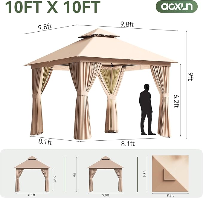 Aoxun Outdoor Gazebo for Patio 10x10 Metal Frame Canopy - Image 7