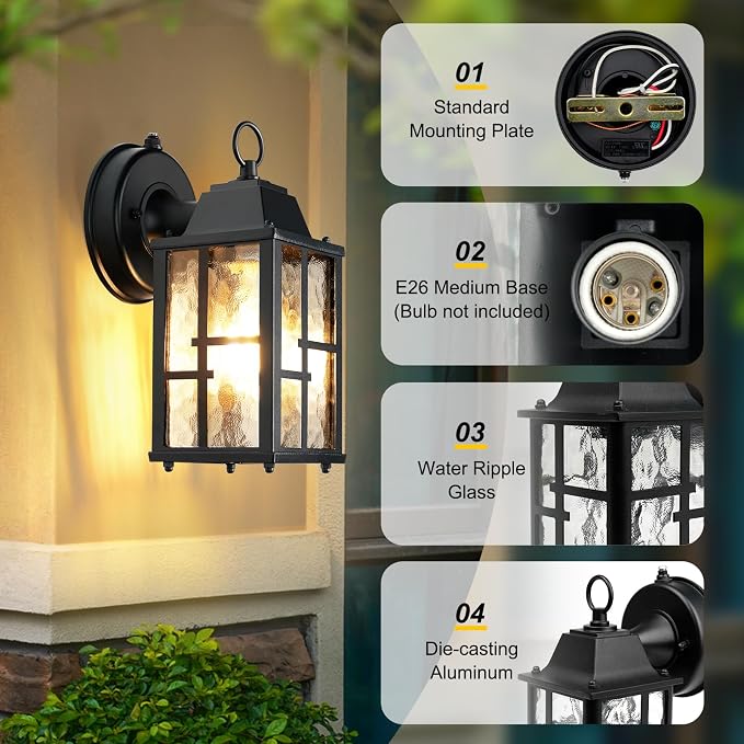 OKELI Dusk to Dawn Outdoor Wall Lights, Exterior Waterproof Lantern, Front - Image 4