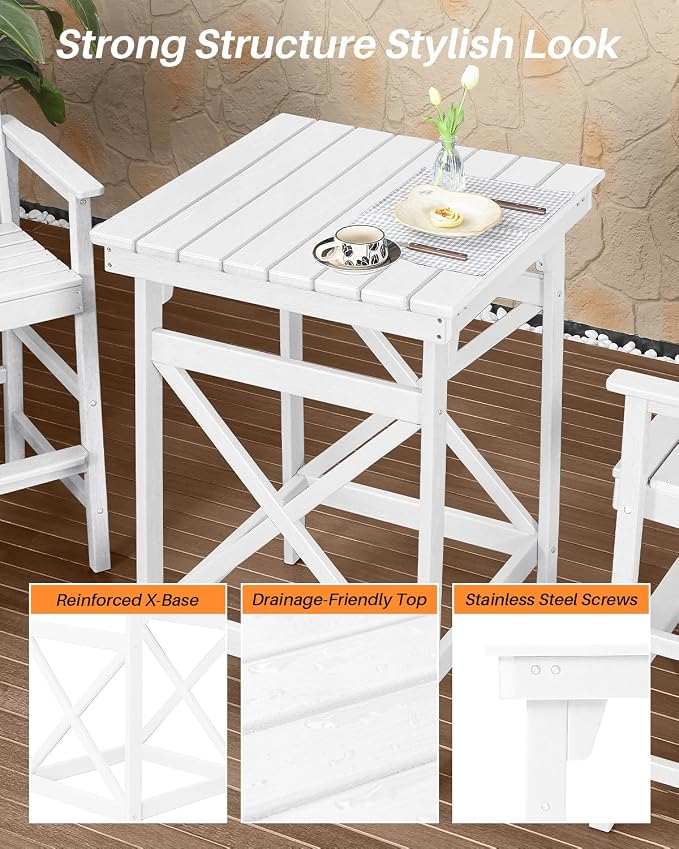 3-Piece Adirondack Chairs and Table Set, HDPE Patio Bar Sets, All Weather - Image 7