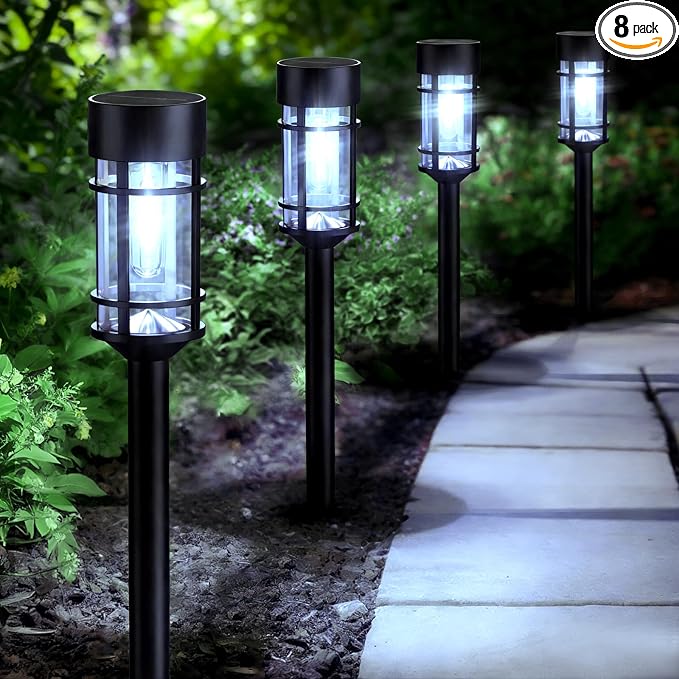 Mancra Solar Pathway Lights Outdoor, 8 Pack Metal Glass Solar Lights Outdoor by Mancra