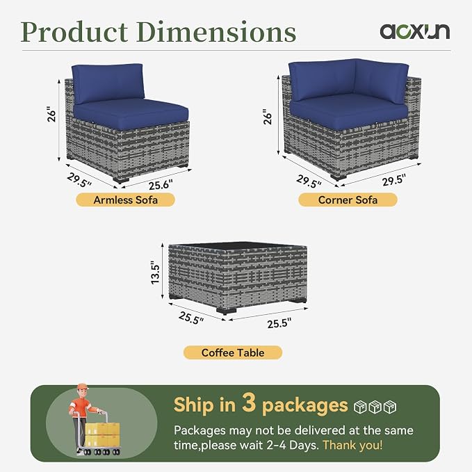 Aoxun 11 Piece Patio Furniture Set Wicker Rattan Patio Conversation Set Outdoor - Image 8