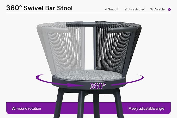 PURPLE LEAF Outdoor Swivel Counter Height Bar Stools Set of 2 Metal Modern - Image 4