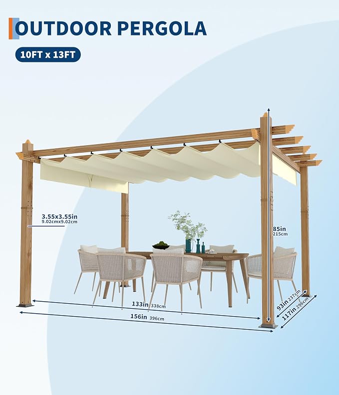 GarveeLife 10 x 13 ft Wood-Grain Aluminum Pergola Outdoor Pergola - Image 6