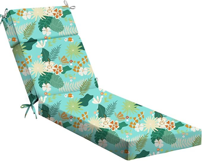 Waterproof Chaise Lounge Cushions, Turquoise Leaves by Uthem