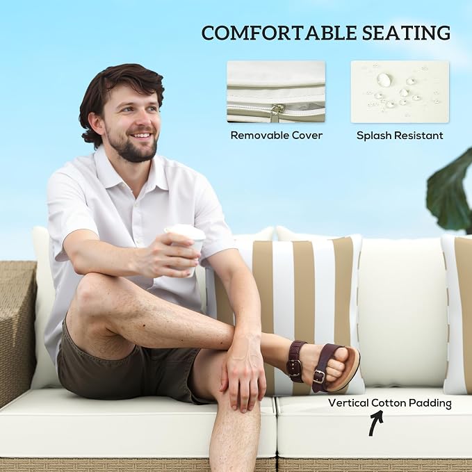 Outsunny 3 Seater Patio Sofa, Wicker Sofa - Image 5