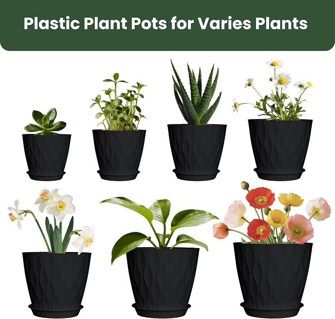 7/6.5/6/5.5/5/4.5/4 inch Plastic Plant Pots, 7 Pack Flower Planter - Image 5