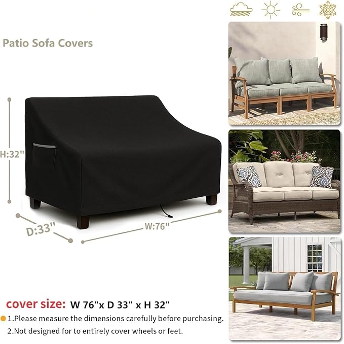 Outdoor Sofa Cover, Waterproof Patio Furniture Cover 76W x 32.7D x 33H inches - Image 2