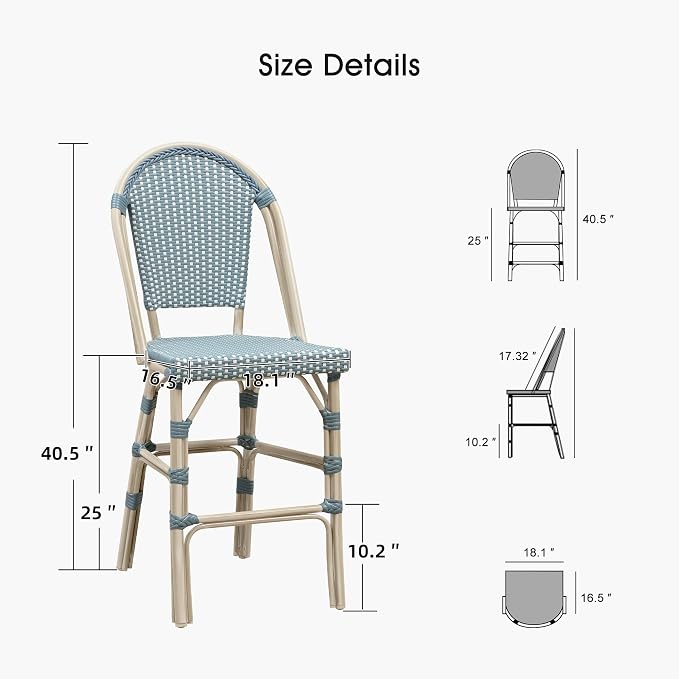 PURPLE LEAF French Counter Height Bar Stool Set of 4 25" White Print Finish - Image 7