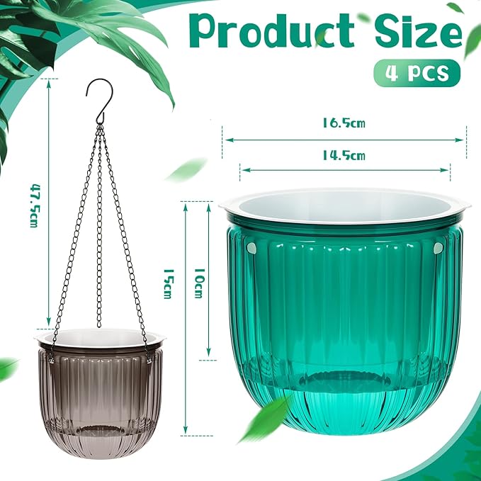 Meanplan 4 Pcs Self Watering Hanging Planter Indoor 6.5 Inch Hanging Baskets - Image 2