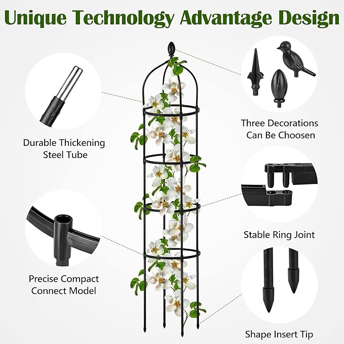 Garden Obelisk Trellis for Climbing Plants Outdoor 6 Ft Rose Bush Round Trellis - Image 4