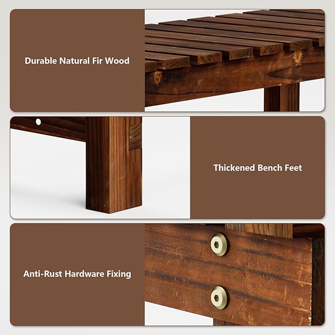 35.5" Outdoor Garden Bench, Weatherproof Patio Benches 2-Person Seat Backless - Image 5