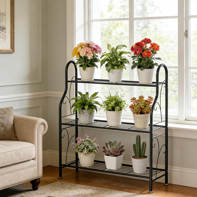 SORCEDAS Plant Stand Indoor Outdoor Plant Shelf 3 Tier Metal Corner Flower - Image 3