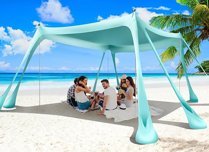 Beach Tent Sun Shelter 10x10ft Beach Canopy Easy Pop Up Sun Shade Portable by Wabolay