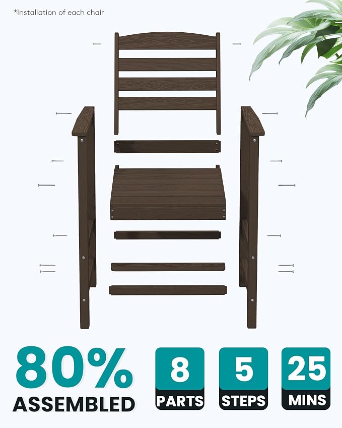 SERWALL Tall Adirondack Chairs Set of 2, Oversize Balcony Adirondack Chairs Set - Image 8