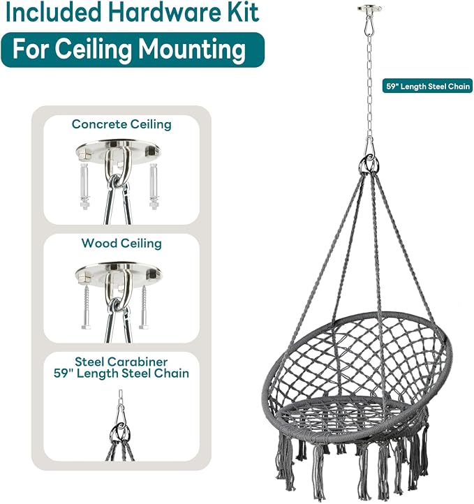 JoyView Macrame Hammock Chair Hanging Swing Chair Max 330 Lbs - Image 4