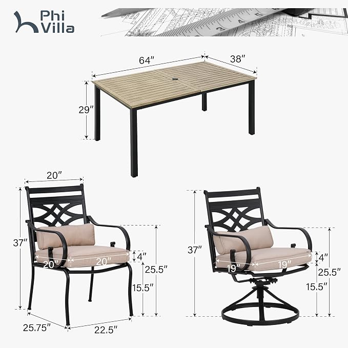 PHI VILLA 7 Pcs Patio Dining Set, Outdoor Table Chair Set - Image 5